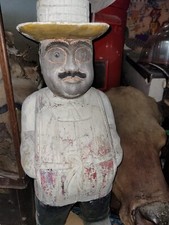 Antique Carved wood statue head mask trade shop sign butcher meat