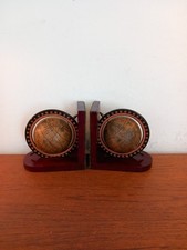 Vintagd Old World Globe Wood Book Ends Set Of 2 .