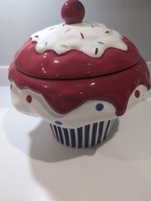 Cupcake Cookie Jar Extra Large 11 Inches Hand Painted Ceramic Cookie Jar VGC