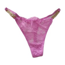 Victoria's Secret Pink Lace Gold Chain Thong Size M/L