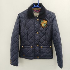Joules Quilted Jacket Womens UK 10 Navy Blue Badge Patch Pockets RMF30-RP