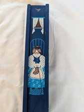 Vintage Blue Wooden Granny Knitting Needle Box With Sliding Lid 17x2 Inches