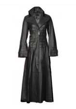 Womens Genuine Leather Winter Coat Steampunk Style Goth Matrix Trench Long Coat