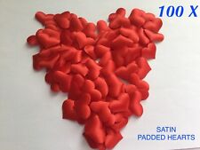 100 X RED SATIN PADDED HEARTS APPLIQUÉ EMBELLISHMENT CRAFT CONFETTI FABRIC LOVE