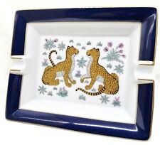 HERMES Authentic Leopard pattern Ashtray White X Blue Tray Rare vintage  No Box
