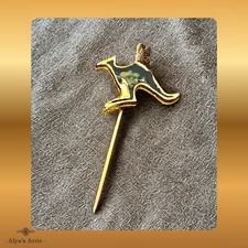 Vintage Opal Inlaid Tiny Kangaroo Tie Tack Lapel Stick Pin Wallaby Joey