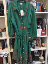Monsoon Green Dress BNWT Embroidered Size 22 Lyocell Poly Mix Thick Fabric.