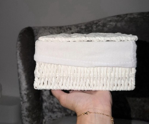 White wicker basket with lid - basket,