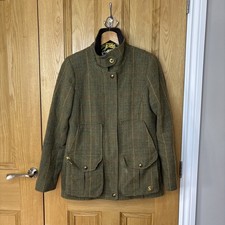 Joules Ladies Fieldcoat Mr Toad Green Tweed Wool Check Jacket UK 12 Country