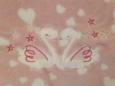 Primark Pink Fleece Pram Blanket Swan Motif White Hearts Print