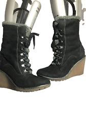 Pixie Ankle Boots Women Shearing Shoes 7UK Black Leather Wedge Lace Up Workwear