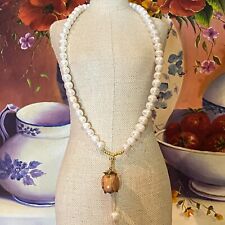 9mm Fresh Water Pearl Necklace with Everlasting Natural Rose Charm