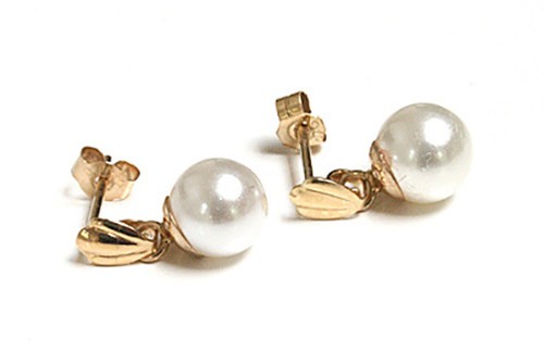 9ct gold pearl - drop, earrings