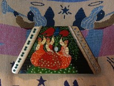 Vintage Russian Gusli Wooden Lap Harp Zither Hand Painted Folk Art Musical Rare