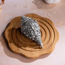 TBS Silver Conch Shankh Ganesha Carving Showpiece Temple Puja Mandir