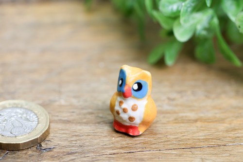 Mini orange ceramic owl - ceramic,