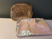 Girls Fancy Dress Bag Bundle Shoulder Bag And Clutch Purse Sequin Gold & White