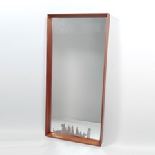 Large Vintage 1960s English Mid Century Teak Frame Distressed Wall Mirror