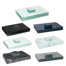 12pc Rectangle Glass Placemats & Square Coasters Set 40cm x 30cm Marble 