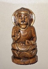 Vintage Shakyamuni Lord Buddha Meditating Blessing Wooden Figurine Hand Carved 
