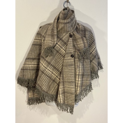 Vintage plaid wool fringe cape - wool,