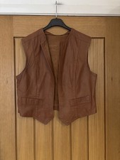 Ladies Vintage Tan Leather Waistcoat Size S 10-12
