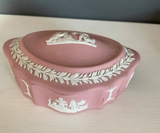 Wedgwood Pink Jasperware - Oval Lidded Trinket Dish (Cherubs)
