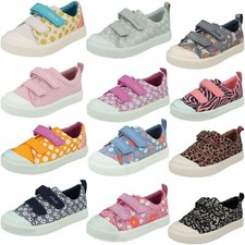 Girls Clarks 'City Bright T' Casual Hook & Loop Canvas Trainers- F & G Fittings