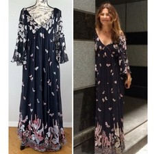 Janice Wainwright Vintage 70's RARE Maxi Dress Embroidered Butterflies, 12 US