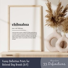 Funny Dog Breed Definition Print – Humorous Pet Wall Art Gift (Breeds A–F)