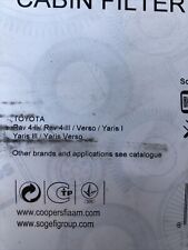 Genuine COOPERS Cabin Filter for Toyota RAV-4 1ZZFE 1.8 Litre (08/2000-12/2003)