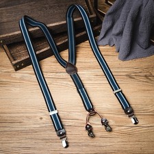 Adult Non-slip Striped Strap Braces Men's Suspenders Y-shaped Strong Four Clips