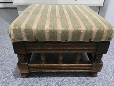 Upholstered edwardian oak Foot Stool Retro Vintage Solid Wood VGC