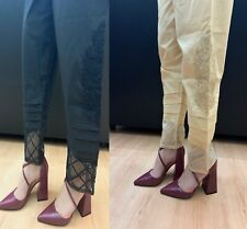 Women Black-Gold Capri Pencil Pants Trousers Embroidery Shalwar Indian Salwar