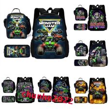 Kids Monster Jam Trucks School Backpack Insulated Lunch Bag Rucksack Pencil case