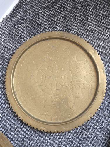 Vintage engraved brass tray - vintage,