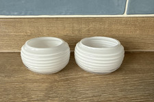 2x IKEA White Glass Tea light Holders Small Ribbed Round Handmade 7cm