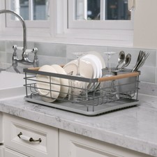 Kitchen Metal Dish Drainer Cups Plates Racks Cutlery Holder Dryer with Drip Tray