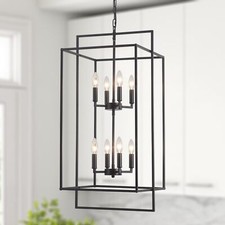Black Farmhouse Chandelier Extra Large Tiered Lantern Pendant Light 15.75" En...