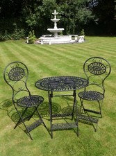 Black Cast & Wrought Iron French Style Garden Bistro Set Folding Chairs & Table