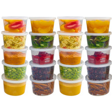 20x Round Food Container Plastic Clear Tubs with Lid Deli Pots Sauce Dip Chutney