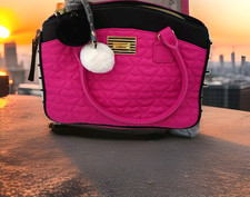 Bessie-London Ladies Pink and Tan Two Handled PomPom Handbag - New