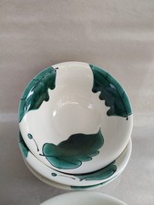 'Seconds' Poole Pottery Green Leaves Cereal/ Pudding Bowls X 3