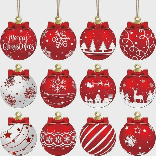 12pcs wooden christmas bauble - 12pcs,