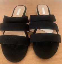 Primark Ladies Black Faux Suede Small Wedge Slip On Sandals. Size 5  