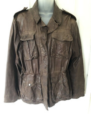 Ladies UK 14 Mulberry Crinkle Distressed Brown Leather Jacket epaulettes 42"