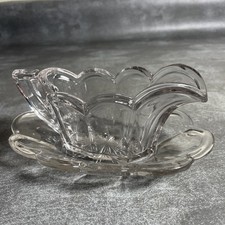 Vintage Small Glass Sauce Gravy Boat with Saucer. Pre Owned Excellent Condition