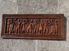 Vintage African Tribal Wooden Panel Carved Drumming Dance Storyboard Plaque
