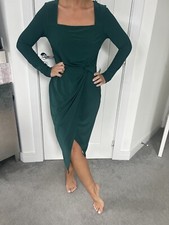 LIPSY SIZE 10 DRESS  GREEN SLINKY TWIST FRONT WRAP STYLE BODYCON NEW WITH TAGS
