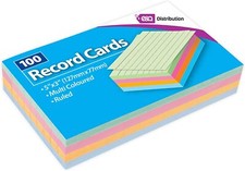 100 Record Cards 5x3 Multi Coloured Ruled By EA Distribution LTD